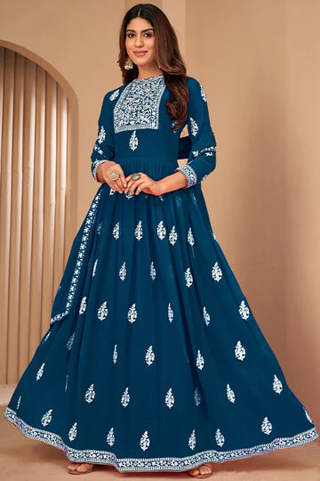 Stylish Party Wear Thread And Sequins Embroidered Work Gown