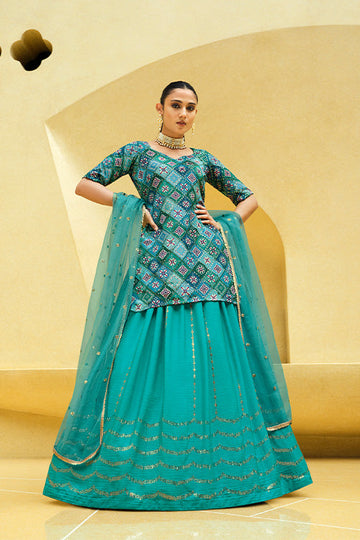Turquoise Blue Sequins Lehenga Choli for Women