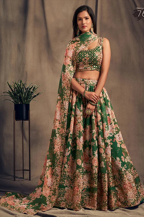 Unique Women Collection Lehenga Choli With Dupatta Green Colour