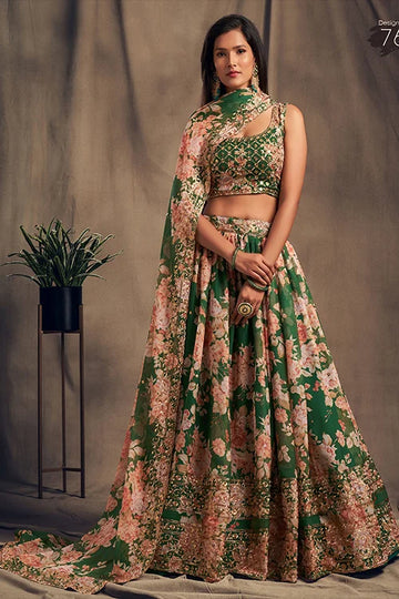 Unique Women Collection Lehenga Choli With Dupatta Green Colour