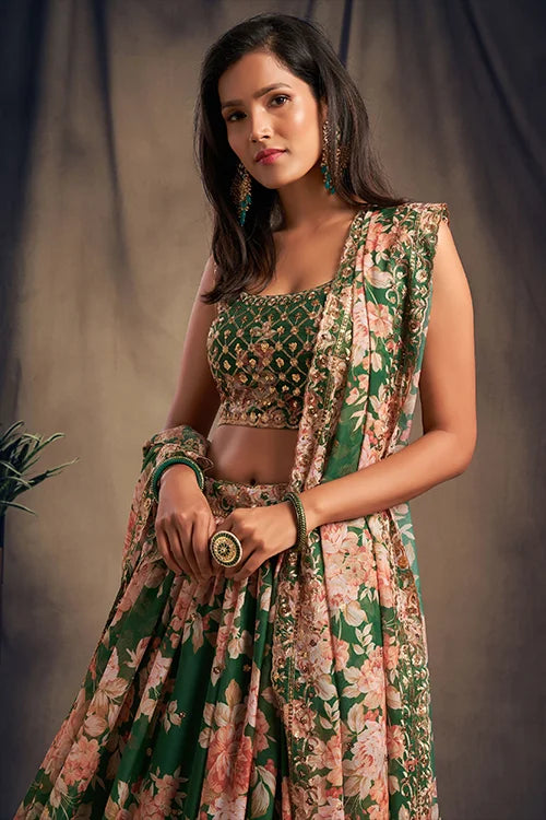 Unique Women Collection Lehenga Choli With Dupatta Green Colour