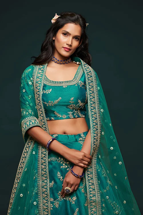 Wedding Collection For Bridal Wear Lehenga Choli With Dupatta Green Colour