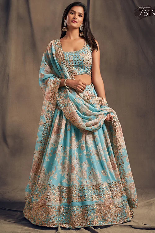 Wedding Collection for Women Lehenga Choli With Dupatta Sky Blue Colour