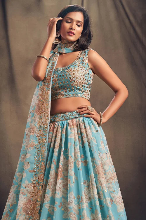 Wedding Collection for Women Lehenga Choli With Dupatta Sky Blue Colour