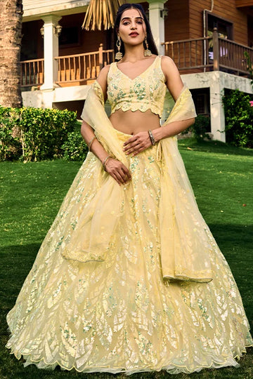 Wedding Wear Yellow Lehenga Choli Thread With Multiple Sequins Embroidered Work