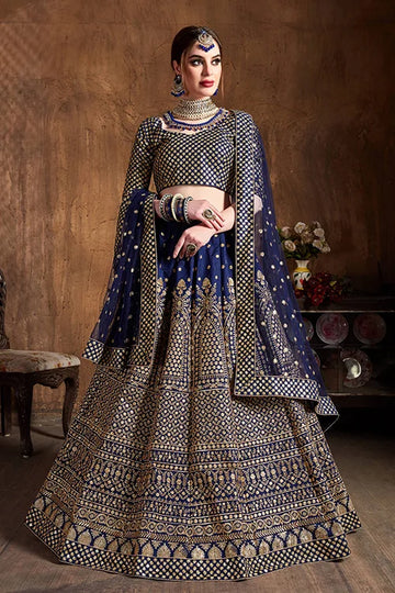 Wedding Wear Navy Blue Colour Embroidery  Lehenga Choli