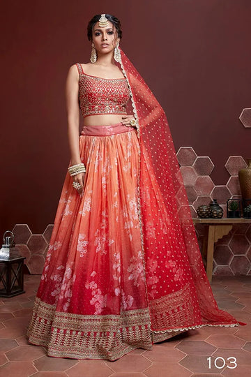 Wedding Wear Orange Sequins Embroidered Lehenga Choli