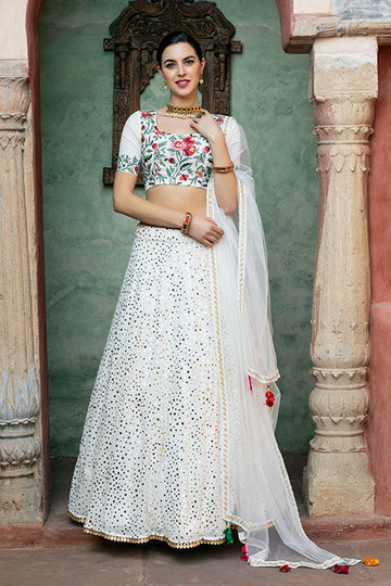 White Color Exclusive Sequins Work Embellishments Lehenga Choli Collection