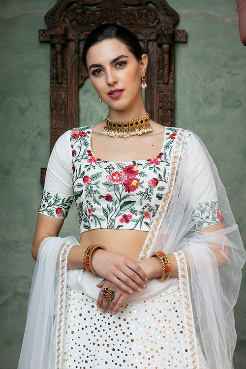 White Color Exclusive Sequins Work Embellishments Lehenga Choli Collection