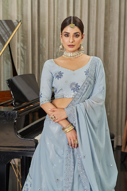 White Thread With Sequins Embroidered Lehenga Choli