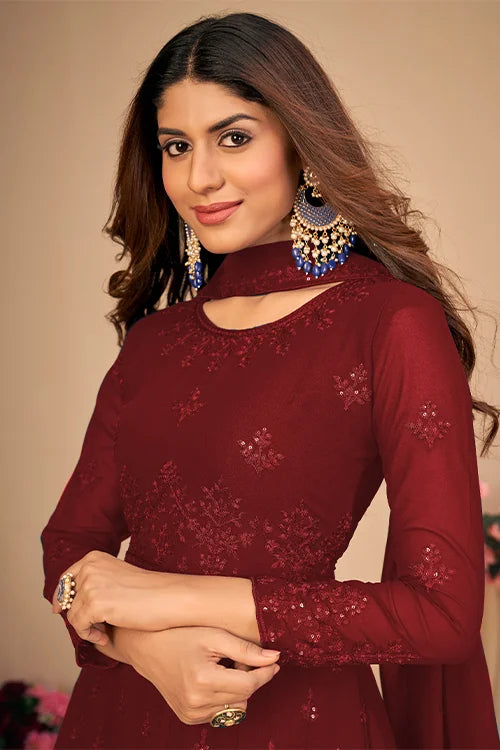 Womens Wear Faux Georgette Thread And Sequins Embroidered Sharara Set
