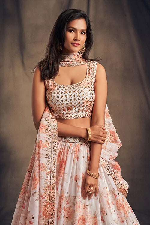 Wonderful Wedding Collection For Women Wear Lehenga Choli With Dupatta White Colour