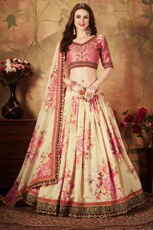 Wonderful Women Collection Bridal Wear Lehenga Choli Beige & Peach Colour