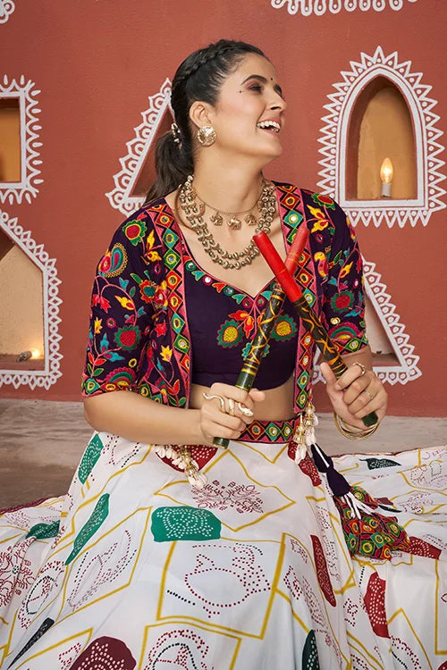 Beautiful White Jacket Style Navratri Lehenga Choli