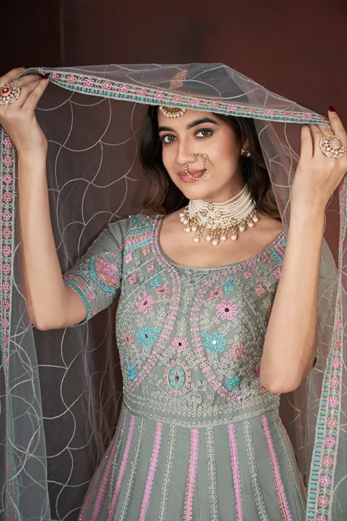 Pista Net Fabric Gown with Zarkan Embroidery – Full Stitched Collection