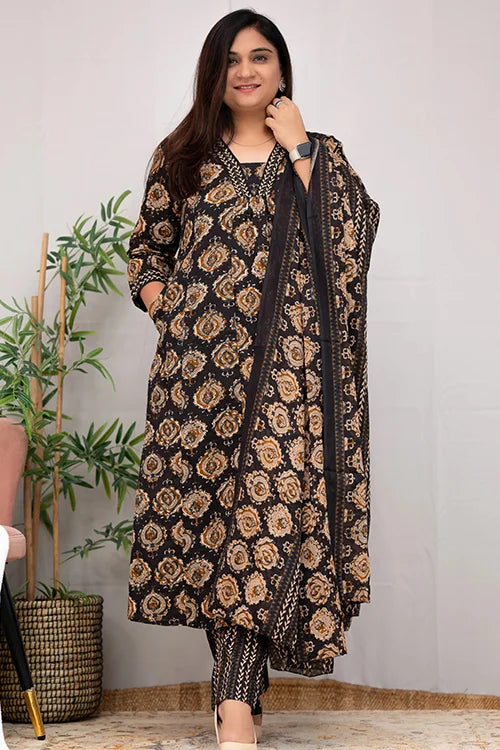 Printed Rayon Kurti and Chanderi Cotton with Dupatta Set