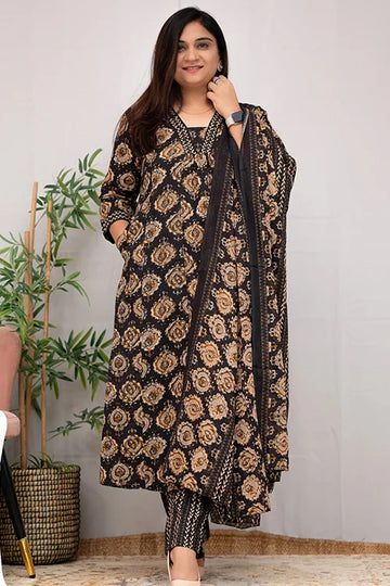 Printed Rayon Kurti and Chanderi Cotton with Dupatta Set