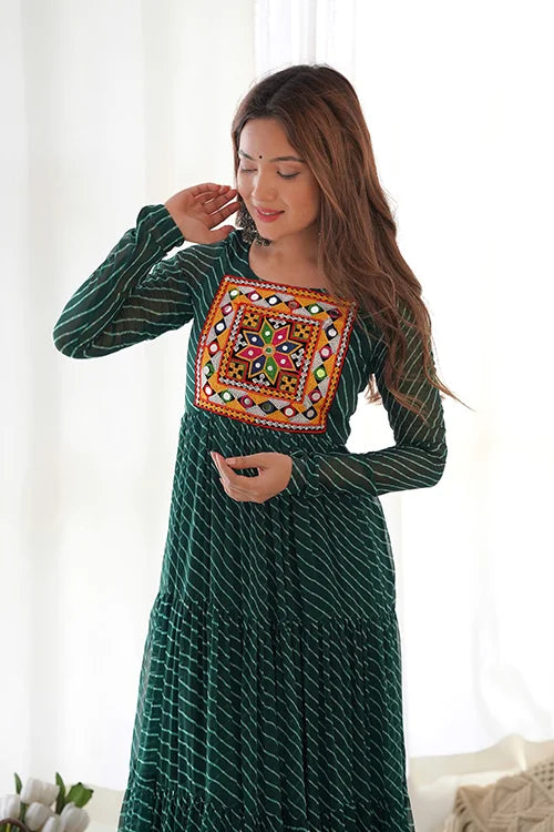 Green Color Gerogette Navratri Special Anarkali Gown Collection