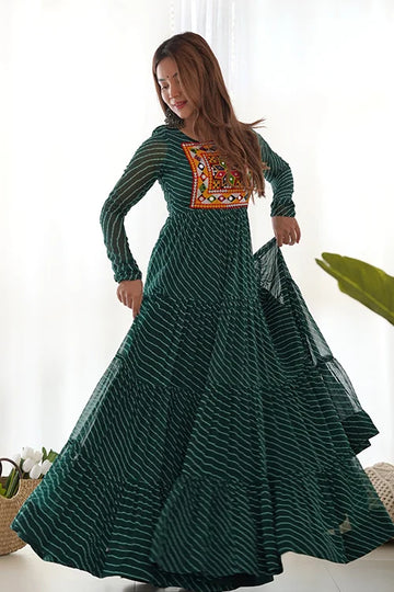 Green Color Gerogette Navratri Special Anarkali Gown Collection