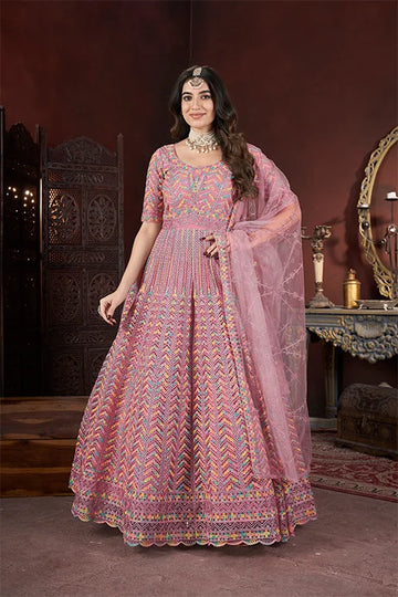 Exclusive Peach Embroidered Ready to Wear Gown - Perfect for Festive Occasions