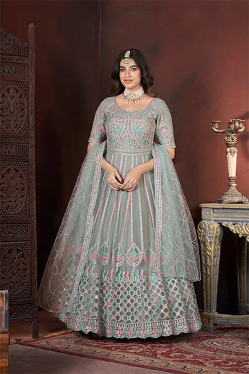 Pista Net Fabric Gown with Zarkan Embroidery – Full Stitched Collection